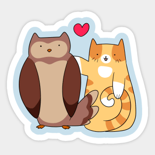 Tabby Cat Loves Owl Sticker